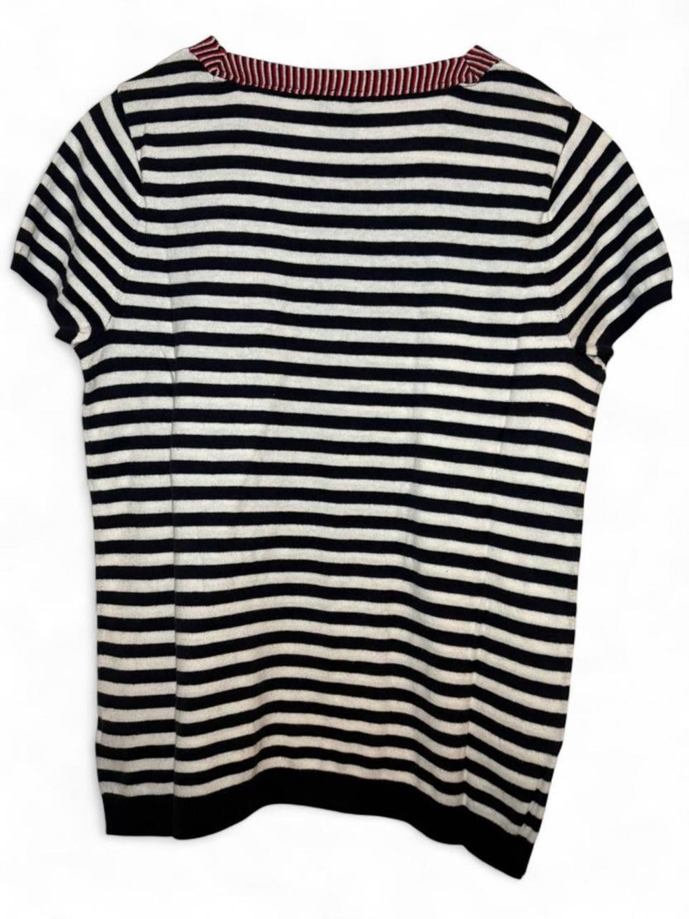 The Limited Navy White Red Striped Short Sleeve Sweater - Picture 8 of 8